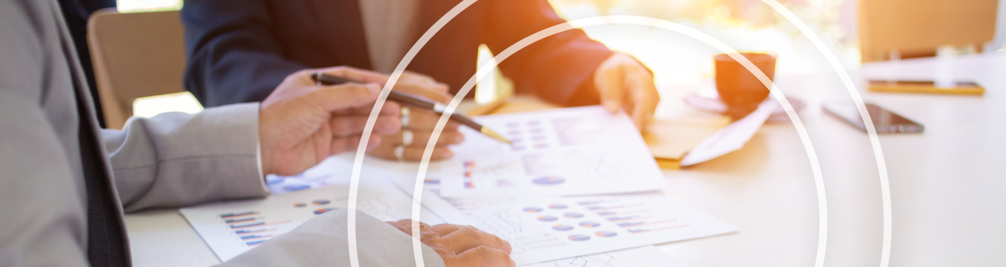 Closeup of professionals pointing at charts