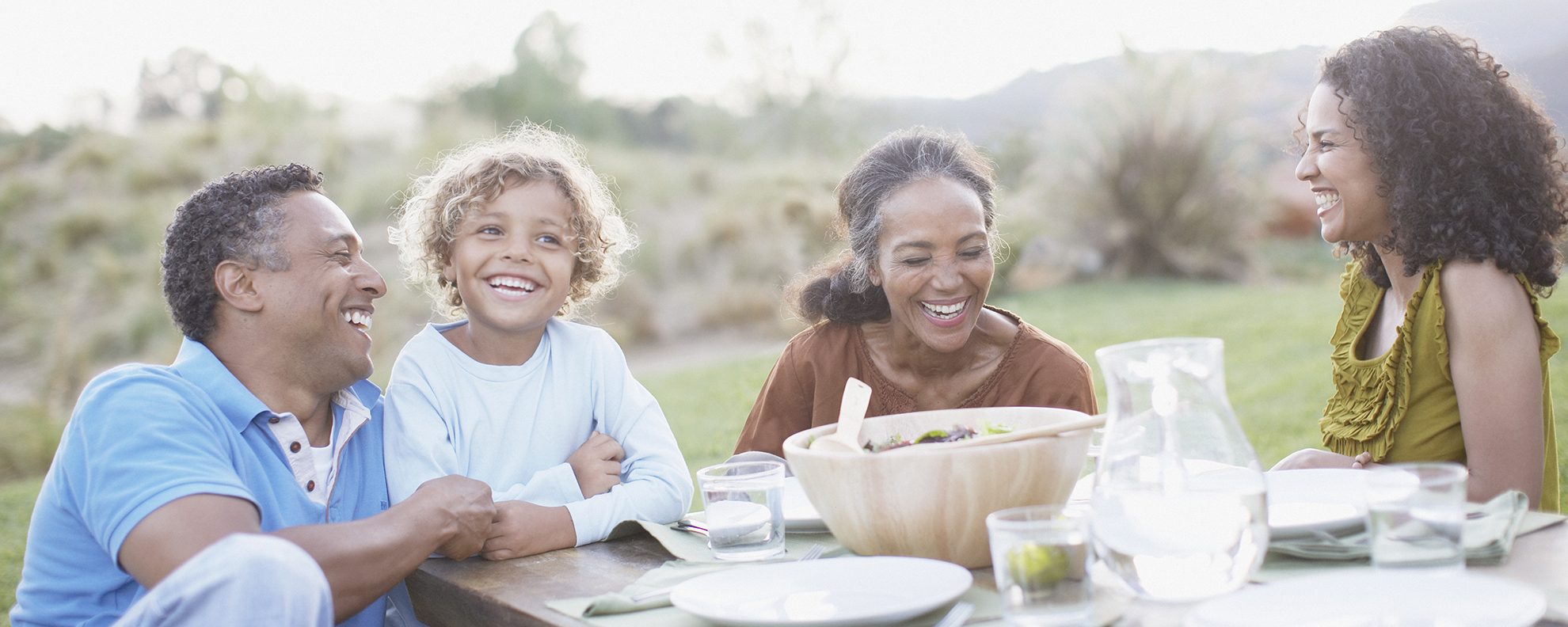 Family outside eating